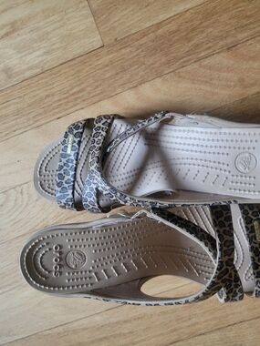 CROCS Women’s Leopard-Print Sandals in Beige and Black